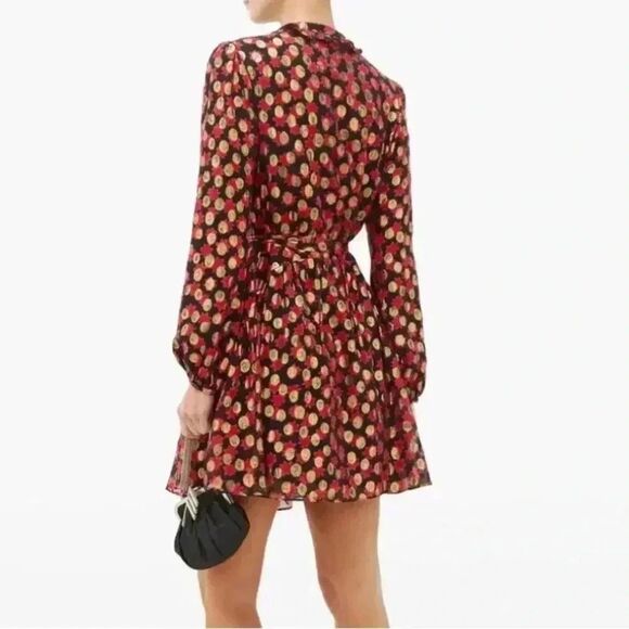 SALONI Scarlet Daisy Tilly Red Gold Black Shimmer Ruffle Mini C Dress Size 0 - Picture 10 of 16